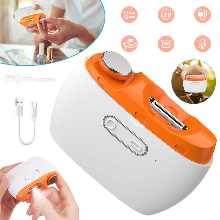 Unghiere Electrice 2 In 1 Cu Lumina LED  Pila De Unghii  Reincarcabile Prin USB-C  Compartiment Pentru Deseuri  Unghiere Automata Delicata Pentru Unghii  Pentru Acasa  Calatorii  Seniori Si Adulti