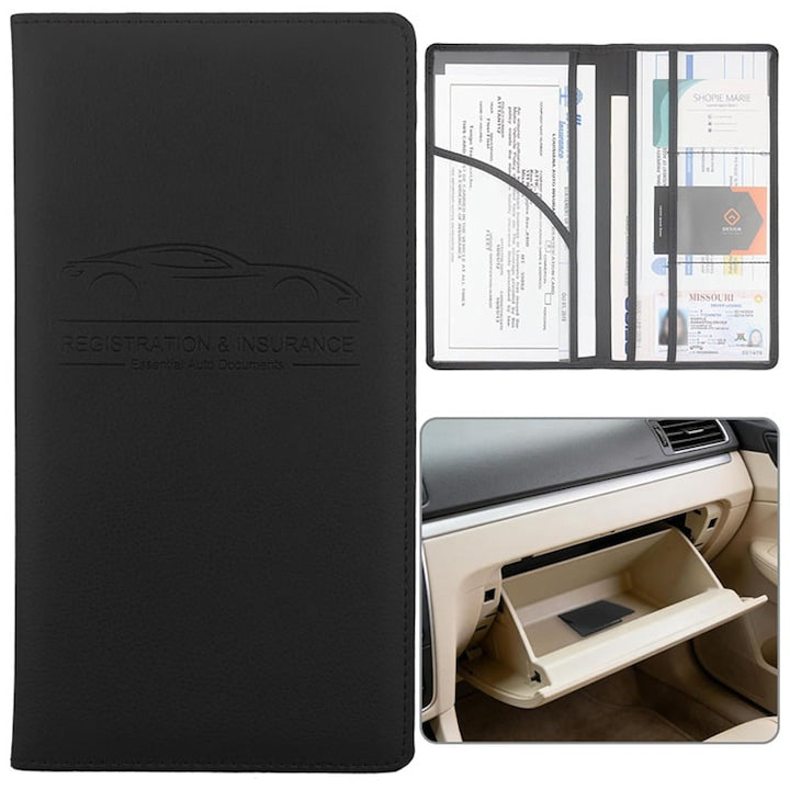 Car Document Organizer Rqiurpn Document Holder for Registration and Insurance Foldable Folder with Multiple Pockets Durable PU Material Dimensions 26×24 cm Open and 13×24×1 cm Folded Black