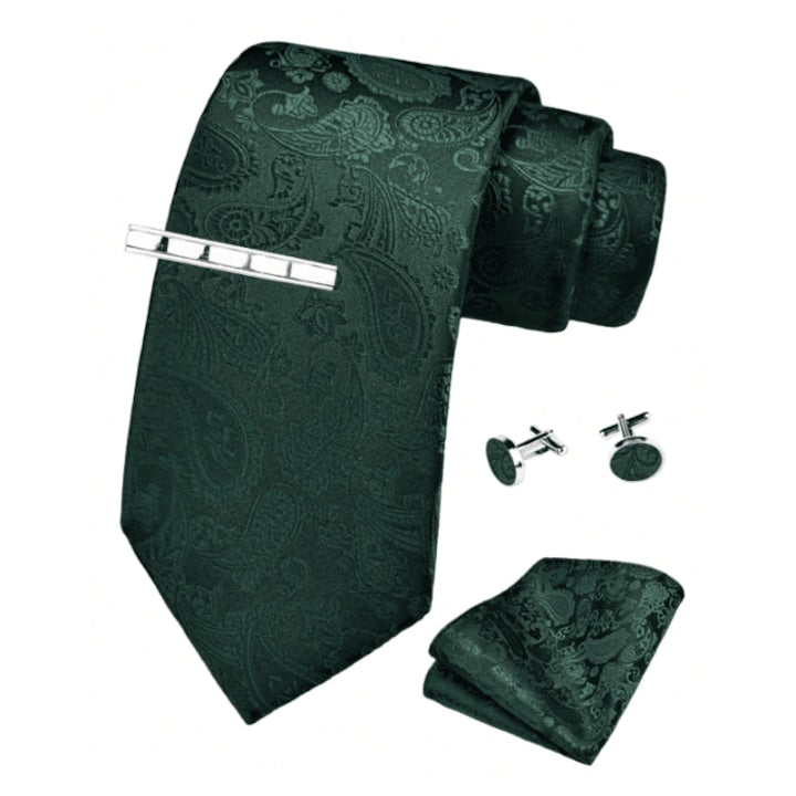 OEM - Set Cravata  Batista  Butoni si Ac de Cravata  Verde  148 x 8 cm  Model Floral 12 rate cu 0% dobândă