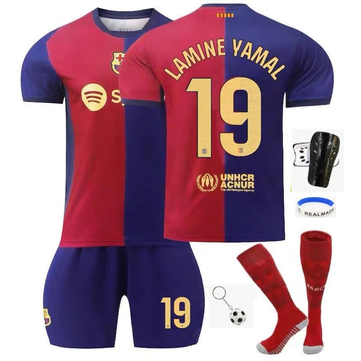 ANUTETOUNI - Echipament sportiv copii Barcelona Yamal Tricou Fotbal Jersey 2024/ Poliester  rosu si albastru 12 rate cu 0% dobândă