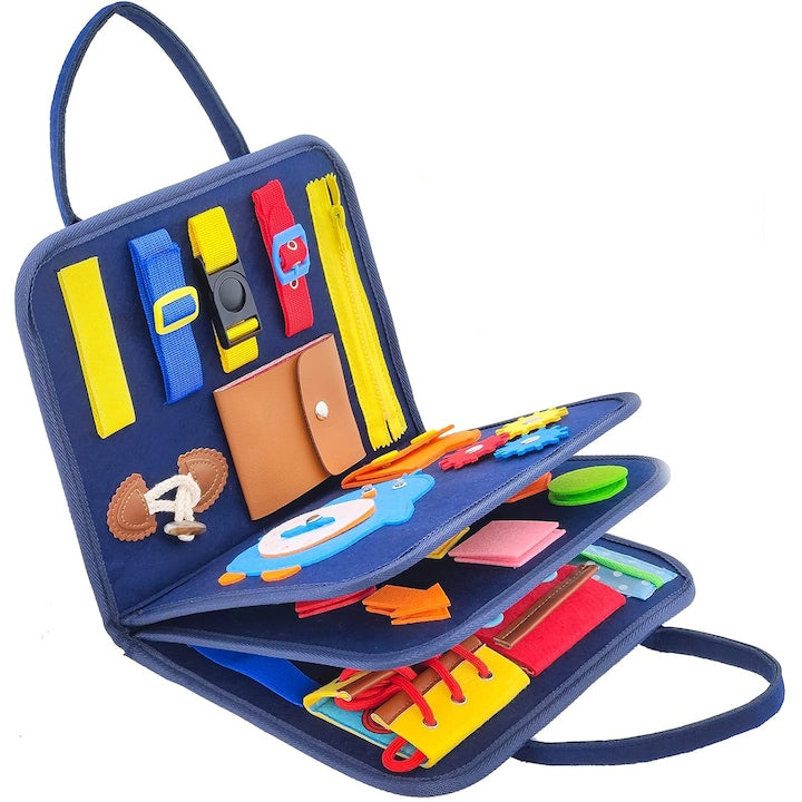 Carte senzoriala interactiva Montessori  Jucarie interactiva  educationala  senzoriala  Pentru invatarea fine  Materiale Sigure si Durabile  1-4 an  Albastru