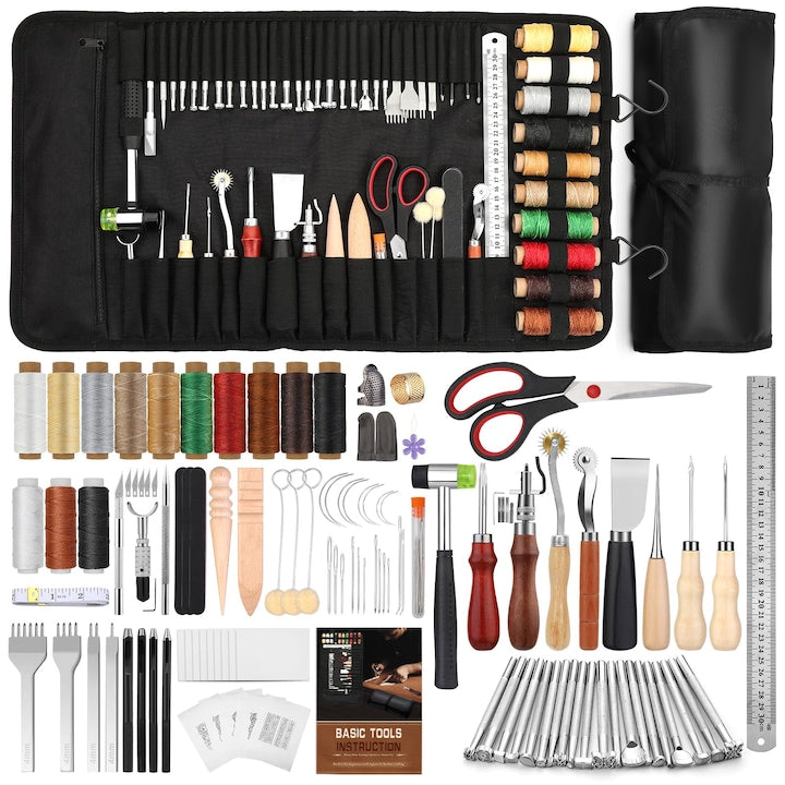 Leather Crafting Tools Kit WALALLA 102 Pieces Waxed Thread Storage Bag Black
