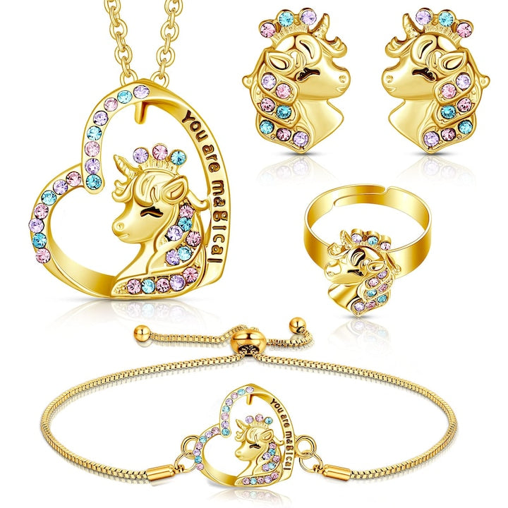 Nybgyy - Set bijuterii copii  unicorn  ajustabil  multicolor  4 piese