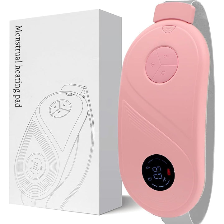 Aparat Centura Pentru Masaj si Incalzire  Omelivon  Alinarea Durerii Menstruale  Abdominale si Lombare  3 Niveluri de Temperature Reglabile  Cu Afisaj Digital  1800 mAh  USB 5V  Portabil  Dureri Abdominales si Lombares  Roz