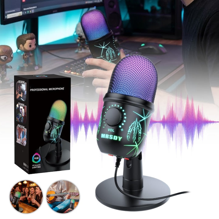 Microfon Condensator  Microfon Condensator Pentru Jocuri cu RGB  Reducere Zgomot  2m Cablu  Pentru Pc  Mac  Ps4/5  Gaming  Podcast  Streaming  Negru