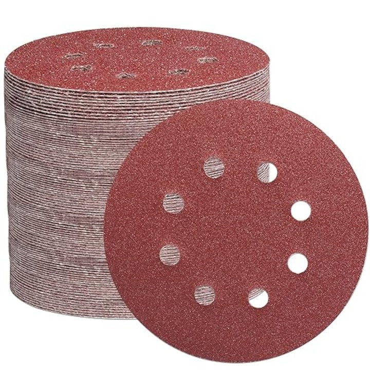 52-Piece 5" (125mm) Velcro Sanding Discs with 8 Holes Mixed Grit 60/80/120/220/320 Round Abrasive Sanding Sheets for Random Orbital Sander