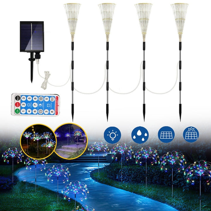 Lumini Solare Cu Artificii  Lumini Pentru Gradina Cu 4 Buc.  4 X 120 Led-Uri  8 Moduri De Iluminare In Forma De Stea Cu Telecomanda  Licurici Impermeabil Pentru Decorarea Curtii  Terasei Si Nuntii