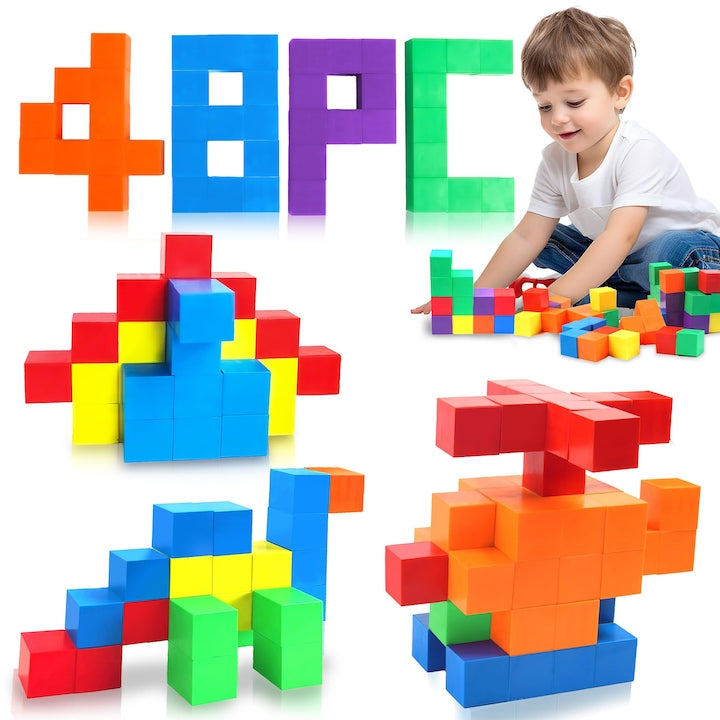 Magnetic Tile Building Set Magnetic Building Block Set 48 Magnetic Cubes Suitable for Boys and Girls Creative Educational Toys Ages 3-8 Multicolor