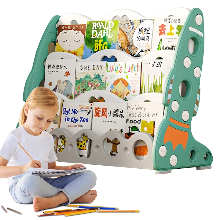 Wacorresi Children's Bookcase, 3-Tier Book Shelf for Kids, for storing toys, notebooks, and magazines, 56x43x23.5cm, Green