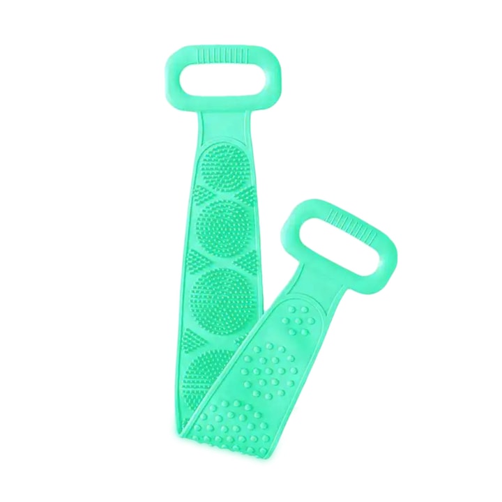 Perie de corp tip banda 2in1 pentru baie  zioda smart essentials®  din silicon pentru curatare  exfoliere si masaj corporal  verde