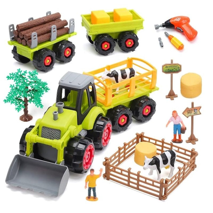 ZOUN Kids' Educational Toy Set, DIY Farm, 30 pieces, ABS material, with electric screwdriver, develops manual and logical skills, for children 3 years and over, green