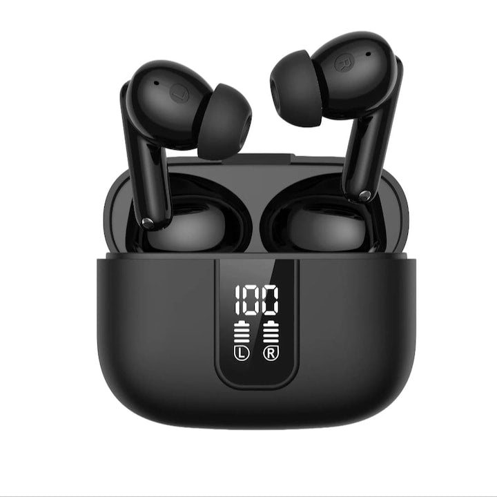 Casti wireless in ear  negre  pentru adulti si copii  model y40  enc display led  incarcator usb type c