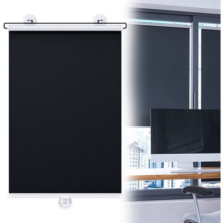 Set 2 jaluzele rulou cu ventuze  opace  retractabile  negru  45x125cm