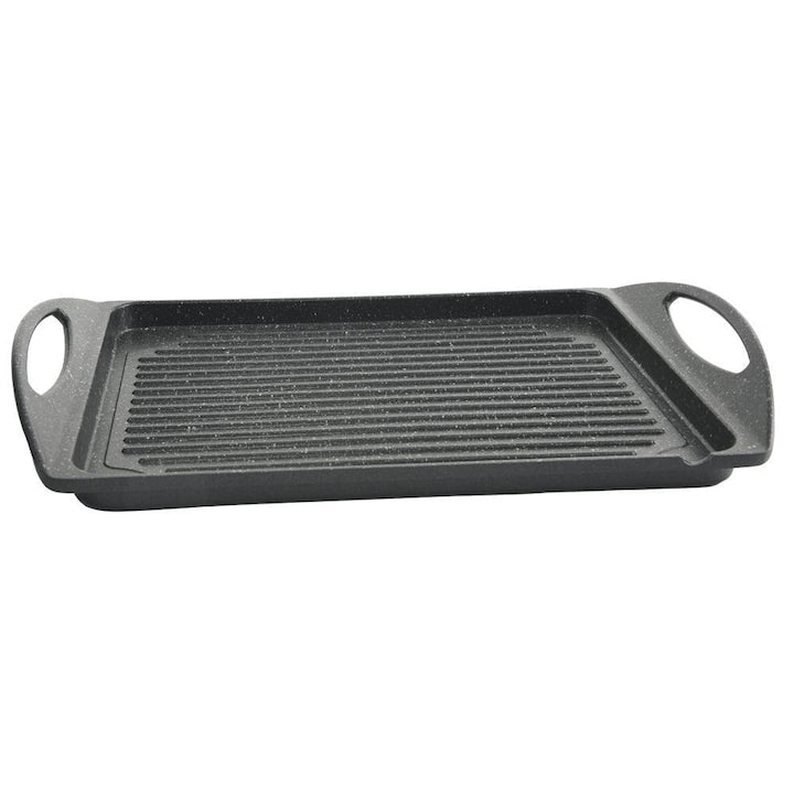 Placa De Gratar  Orion  Grande  42x27 cm  Fabricata Din Aluminiu Cu Acoperire Antiaderenta Granit Pfluon  Acoperirea Granit Este Antiaderenta  Rezistenta La Zgarieturi Si Temperaturi Ridicate  Compatibila Cu Toate Tipurile De Plite  Negru