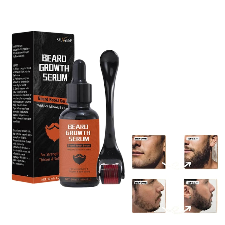 Spray de stimulare a cresterii barbii  SAUVASIN  Ser pentru barba cu ingrediente active si aplicator cu role  Ser pentru cresterea barbii  Promoveaza eficient cresterea barbii  intareste si imbunatateste duritatea si frumusetea barbii  30 ml