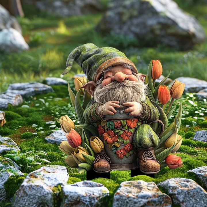 YANYXR Garden Figurine, Tulips and Dwarf, Acrylic, Durable, 15x10cm