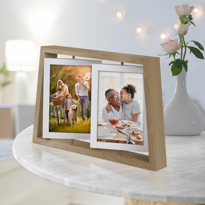 Rama foto rotativa Wacorresi  4 fotografii 10x15cm  lemn natural  31x21cm  maro închis