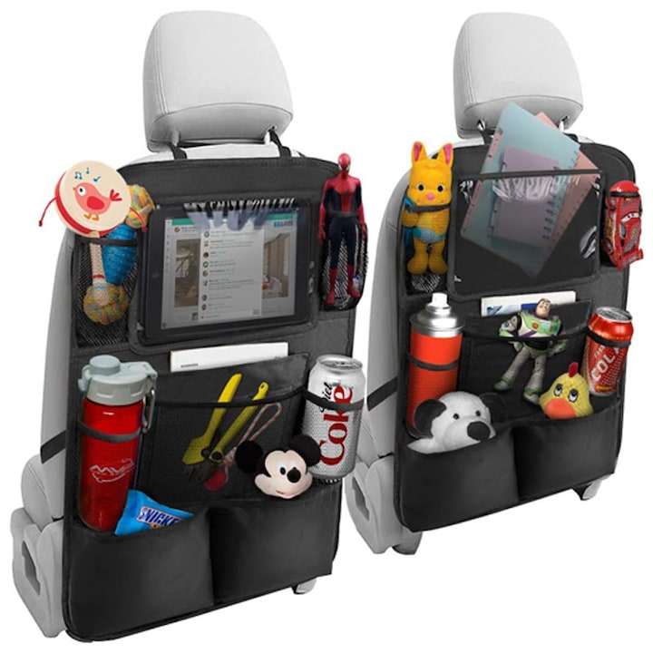 Suport auto pentru spatele scaunului  Rqiurpn  9 compartimente  suport pentru tableta 11 inch  25x19 inch  material Oxford impermeabil  set 2 bucati