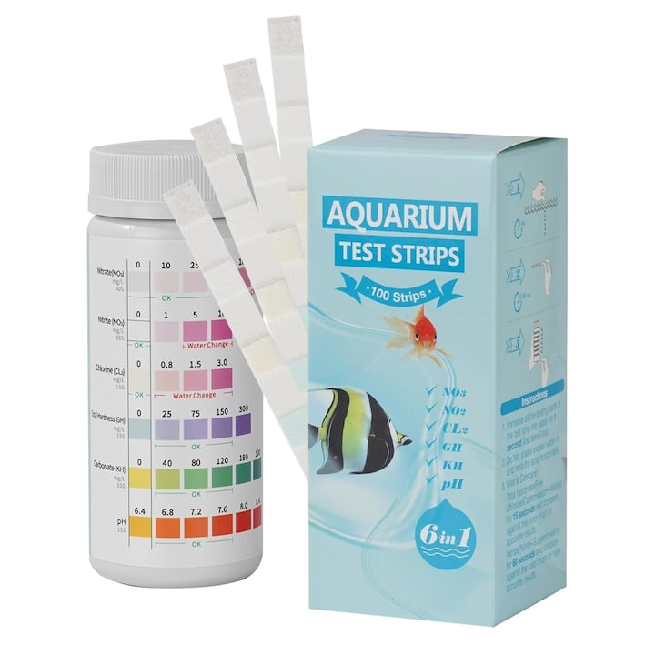 Test apa  100 Benzi de testare 6 in 1  pentru Acvariu pentru Testarea PH  Nitrit  Nitrat  Clor  Duritate Generala si Carbonat  cu Apa Sarata si Apa Dulce