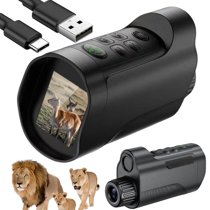 Juksun Monocular with Infrared, 800m Visibility, 2.8in IPS Screen, 5W IR LED for Night Vision, 1080P Video Recording, for Nature Observation, Hunting, Hiking, Black