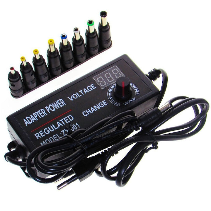 Adaptor de alimentare reglabil 3-24V  ZOUN  multifunctional  cu ecran  0-2A  compatibil cu interfata 5.5mm * 2.1mm  pentru majoritatea electronicei de uz casnic  negru
