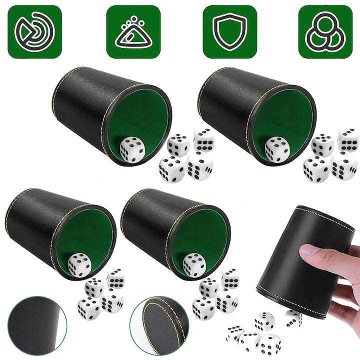 CHOOLY Board Games Set 5 Black Leather Cups 25 Dice Cup size 9x7.5cm