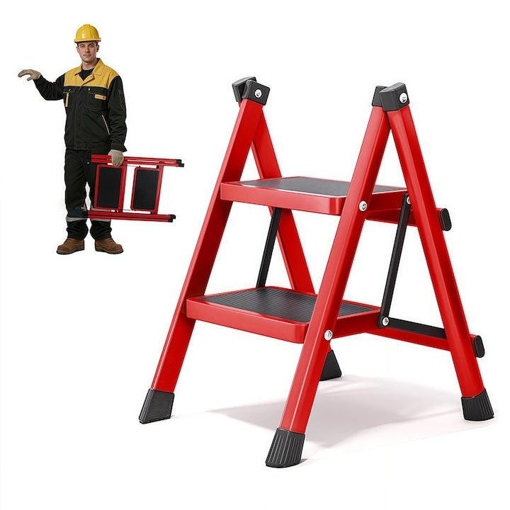 Scara pliabila cu 2 trepte  Wacorresi  Scara din otel  40x48x58.5cm  Capacitate maxima de incarcare 100 Kg  Picioare Antialunecare  Rosu-Negru