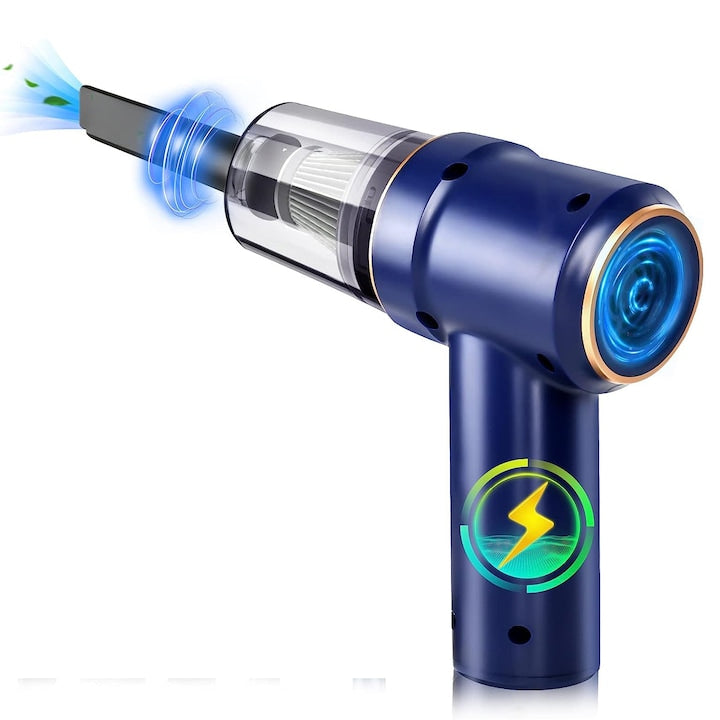 3-in-1 Car Vacuum Cleaner Turbo Duster 42000rpm, 2*1800mAh battery, rechargeable, vacuum, blow, and deflate functions, HEPA filter, 5-brush set, Blue