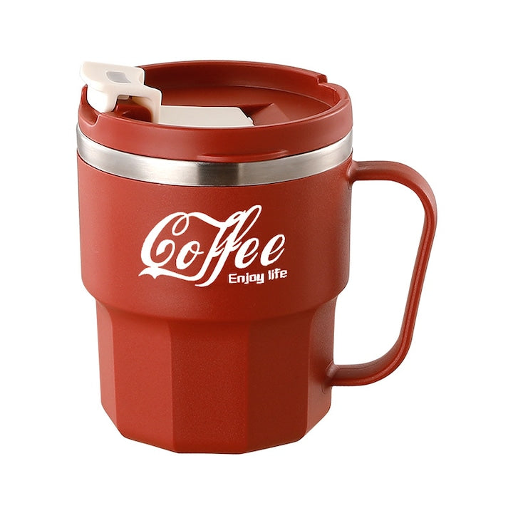Thermal mug, 400ml, food-grade 304 stainless steel, double-walled, with lid, handle, tight seal, ideal for hot and cold drinks, e.g. coffee, tea, hot chocolate, milk, red
