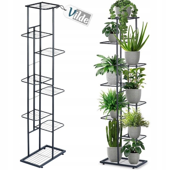 Suport Metalic Pentru Flori  Vilde  44x22x142 cm  Metalic  8 Niveluri  Stabil  Stil Industrial  Impresionant  Calitate Inalta A Materialelor  Negru