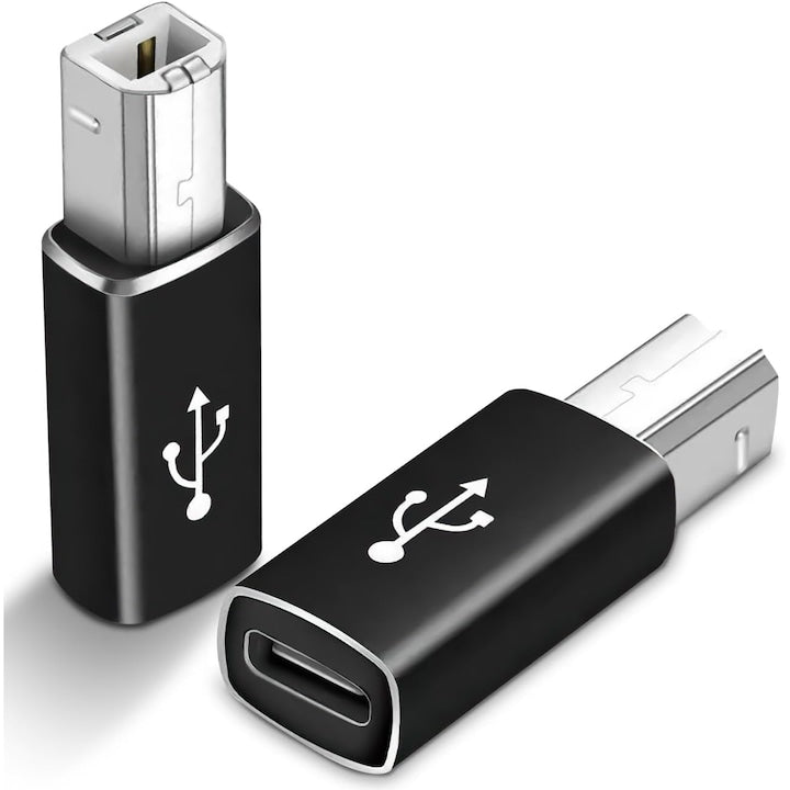 Set 2 Adaptor USB-C - USB-B MIDI metalic  pentru imprimante  controlere si instrumente muzicale  Negru