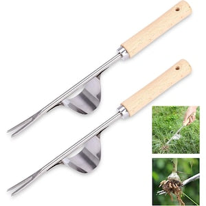 Handheld Weeder, 2 pieces, Wooden Handle, Stainless Steel, Ergonomic, 25x5cm
