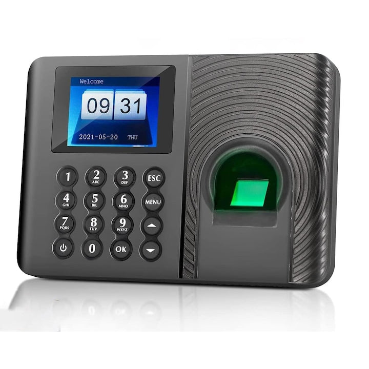 Aparat de prezenta biometric cu amprenta digitala  WALALLA  verificare amprenta sau parola  ecran TFT de 2 4 inch  simplu si practic  baza de date cu capacitate de pana la 1000 de angajati  descarcare USB  memorie interna  negru