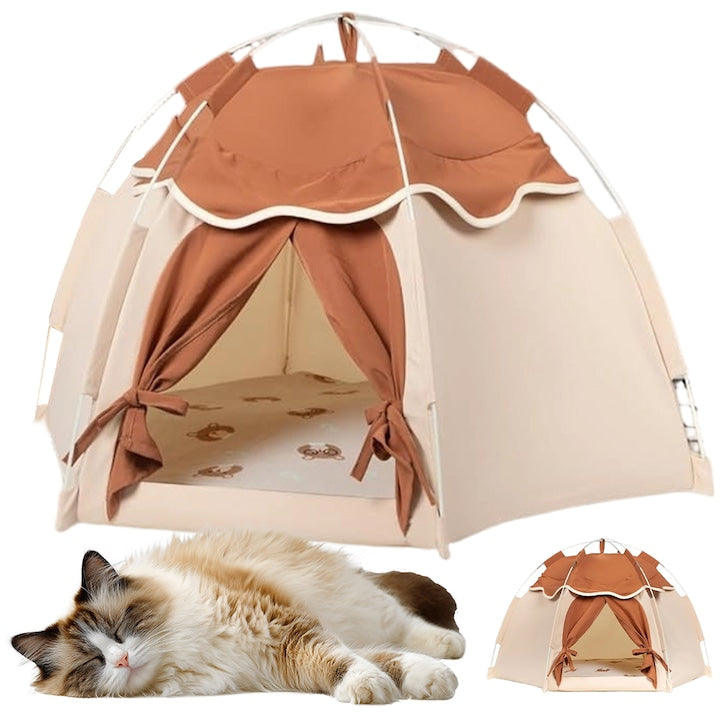 Foldable Tent for Dogs and Cats Juksun Universal Foldable Tent for Cats and Dogs, Eco-Friendly and Breathable Material, Washable, Enclosed Pet Bed, for Pets up to 10kg, 53x43cm, Beige