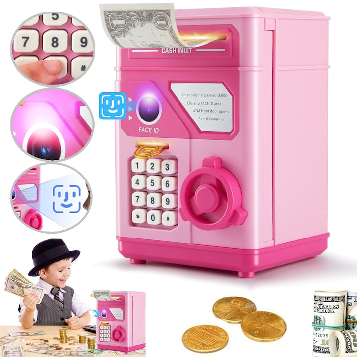 CHOOLY Electronic Piggy Bank with Password, pink, 13x13x19cm, for children aged 3-12 years