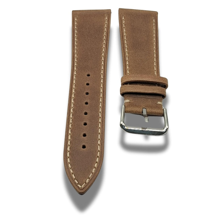 Genuine Leather - Distressed Brown Genuine Leather Watch Strap Stainless Steel Buckle Cream Stitching Quick Release Spring Bars 12 interest-free installments