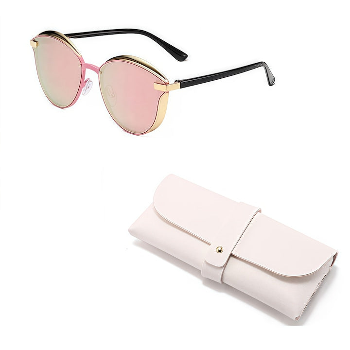 carrlinechoo - Ochelari de soare dama  Polarizati  Rama aurie  UV400  cu cutie de depozitare pentru ochelari  Roz