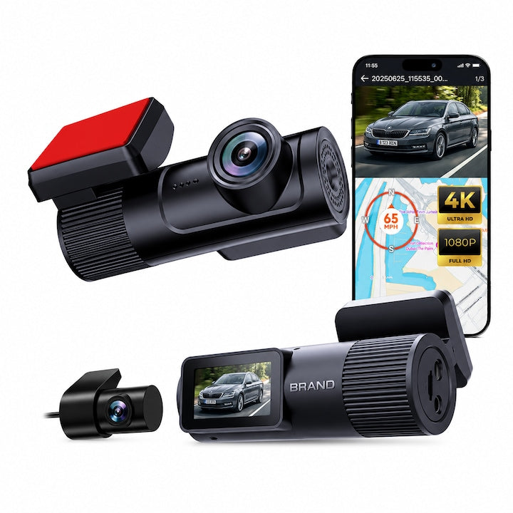 Camera Auto de Bord Wireless 4K (2160P) cu Monitorizare Parcari 24h  Pachet Complet cu Camera Video Marsarier  Unghi 170°  Instalare Usoara  Inregistrare in Bucla  Vedere Nocturna  G-Sensor  Control Vocal  Wi-Fi  USB-C