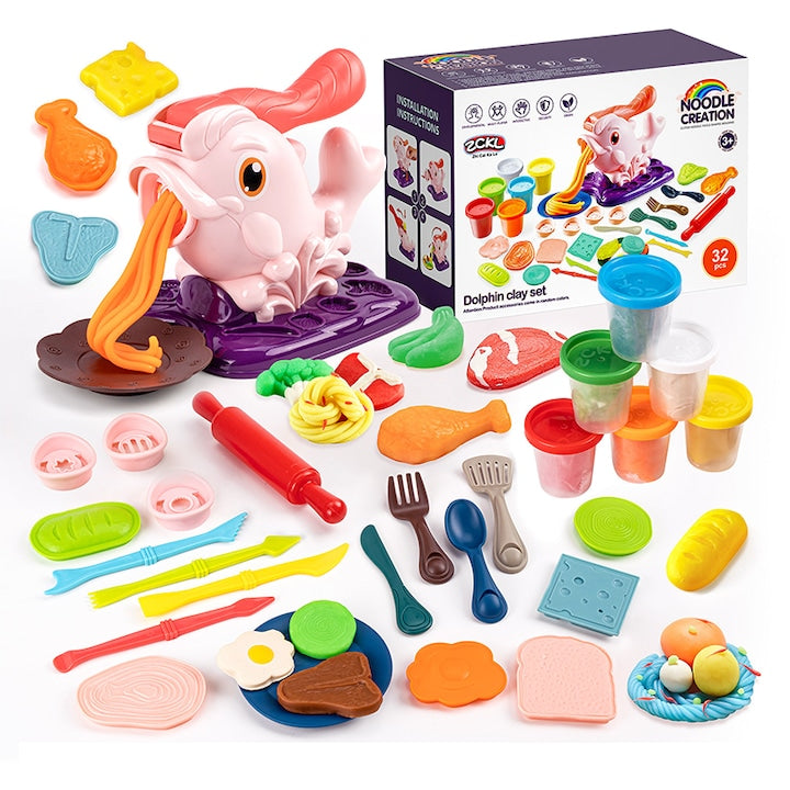 Set de lut modelabil ZOUN  Noodle Maker  32 accesorii  6 culori diferite  22.5x10x16cm  Multicolor