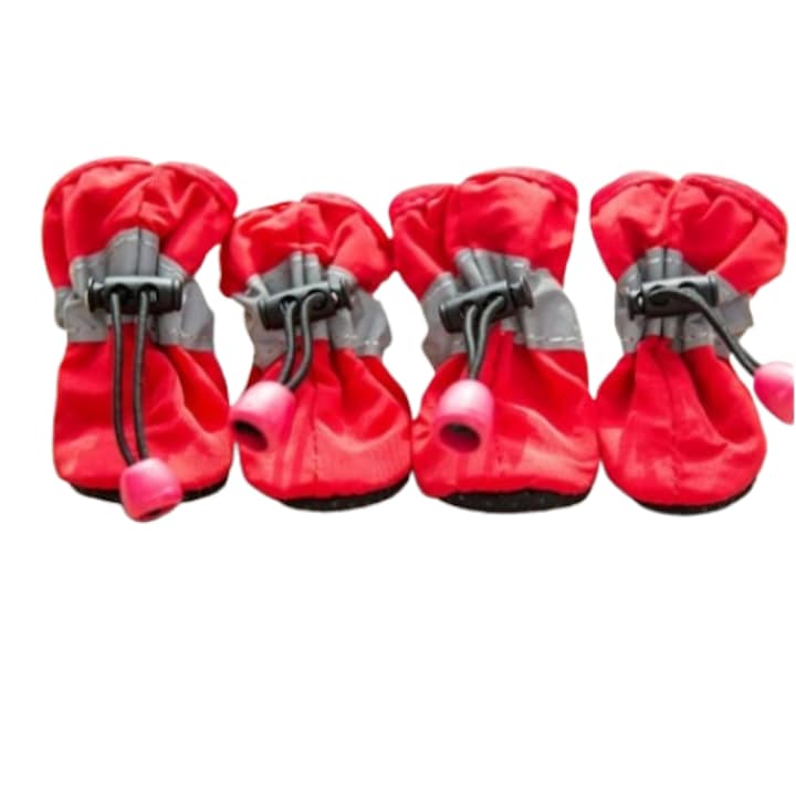 Set 4 ghetute botosei Protector Walker Care  pentru caini  Rezistent la apa si antiderapant  Reutilizabil si usor de imbracat  4x3cm  Rosu