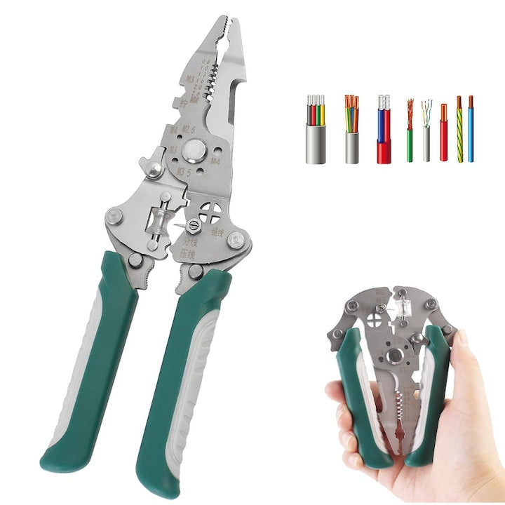 Cleste multifunctional 10 in 1  cu functie de decojire  taiere si crimpare  Functii De Taiere  Dezizolare Si Infasurare  Manere Ergonomice Anti-Alunecare  dimensiuni compacte  Pliabil  YQLAFT  Verde