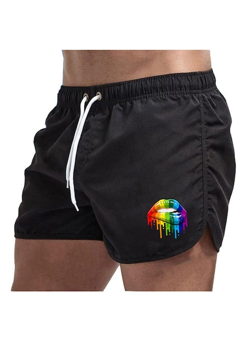 SINBINTA - Elastic Waist Swim Shorts  Men's Swim Shorts  Quick-drying  With pockets  Drawstring closure  Breathable  For swimming, beach and sports  Polyester  Black  Black