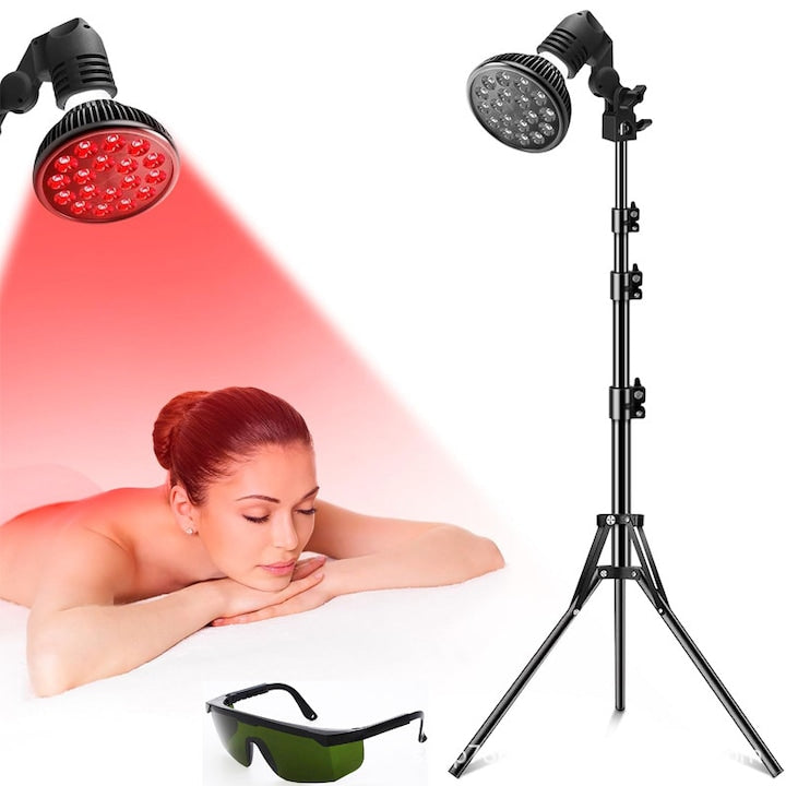 Lampa pentru terapie cu lumina rosie  cu trepied reglabil  Omelivon  Set complet aparat fototerapie  660nm si 850nm  dispozitiv de terapie cu lumina infrarosie acasa  pentru uz facial si corporal