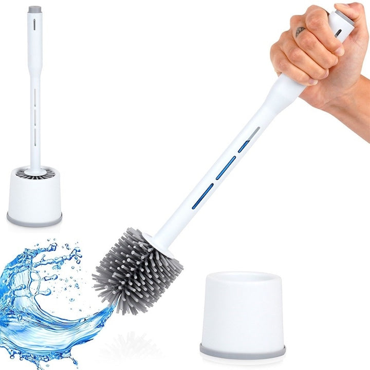 Perie De Toaleta  Vilde  Manopera Solida  Dozator De Lichid De Curatare  Fire De Silicon Gri  40 cm  Alb