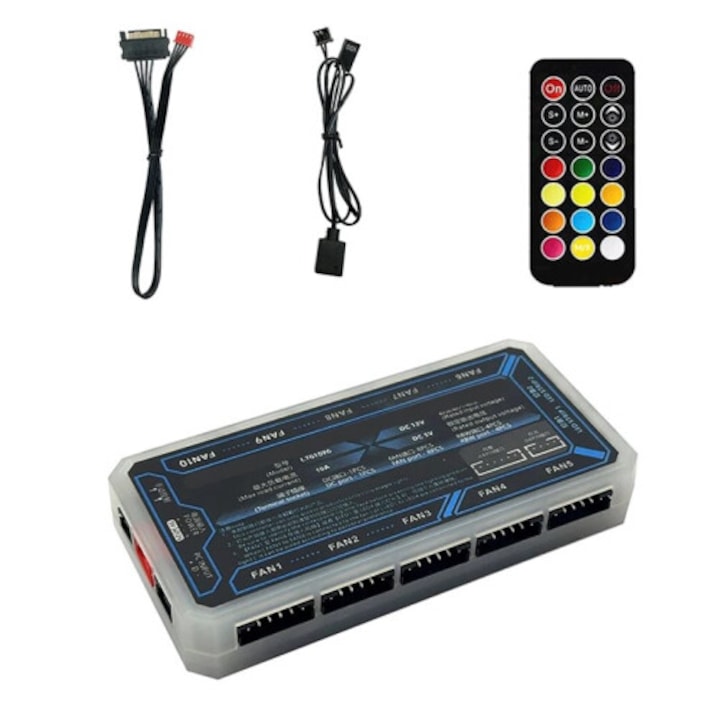 Controler ARGB 6 pini pentru ventilatoare PC cu telecomanda wireless 10+2