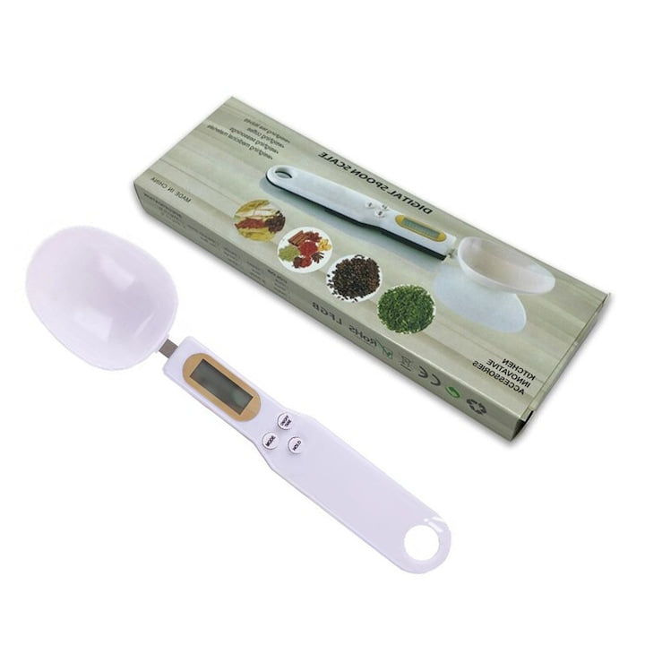 Cantar manual cu lingura de masurare  Senmase  Gram de inalta precizie  Afisaj electronic LCD precis  Cantarire si masurare  Potrivit pentru ingrediente lichide si solide  0 1 g-500 g  23×5 8×2cm  Alb