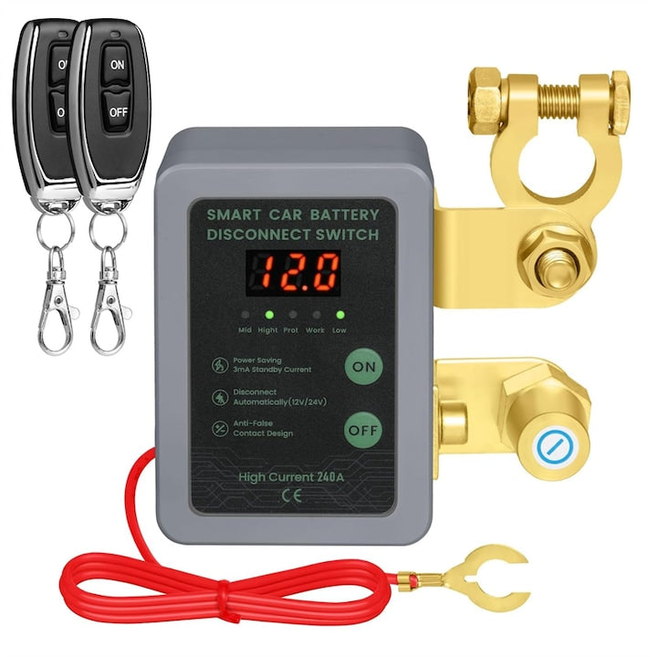 Intrerupator automat deconectare baterie， afisaj LED pentru tensiune  Comutator de deconectare baterie 12V 240A cu telecomanda  dispozitiv inteligent oprire a tensiunii  pentru masini  Barci  ATV-uri  Universal  Gri