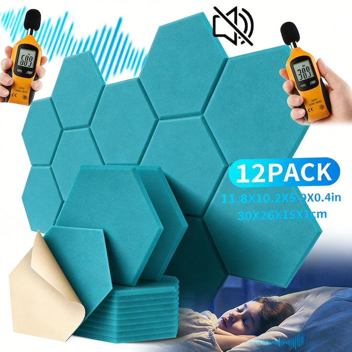 Set 12 panouri acustice  Wacorresi  Design Autoadeziv Reduce Zgomotul de Fond Suprafata Este Neteda Sigura si Durabila Hexagonal Rezistente la Flacara Pentru Studiouri de Inregistrari Home Theaters Sali de Conferinte  30*26*10.8CM  turcoaz deschis