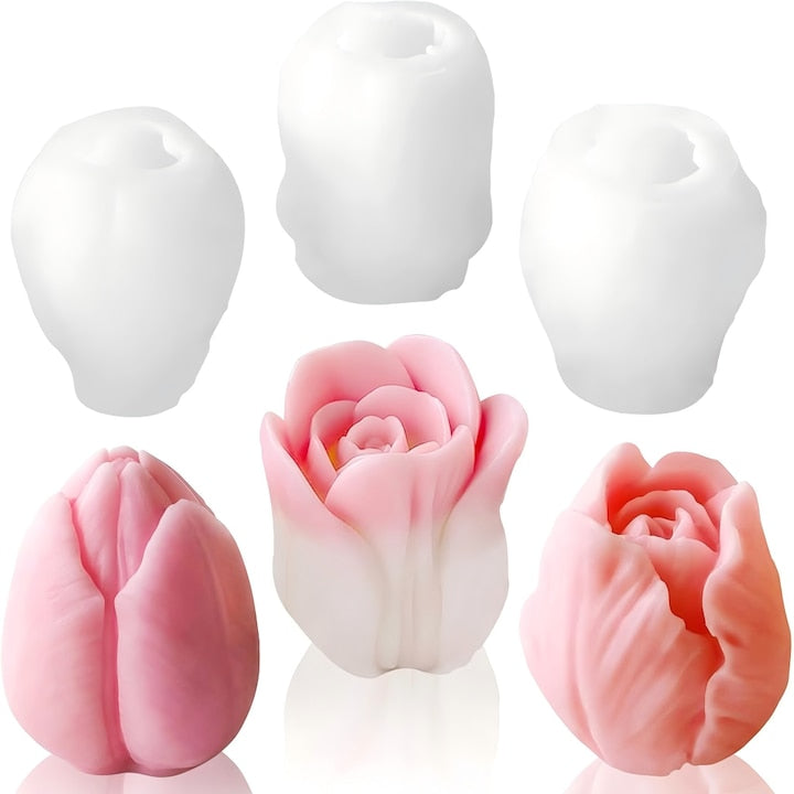 Set 3 Matrite de Silicon Lumanari si Sapunuri  Lalele si Forme Rotunde  Usor de Demolat  Rezistent la Deformare si Uzura  Netoxice  Inodora - Model Tulip