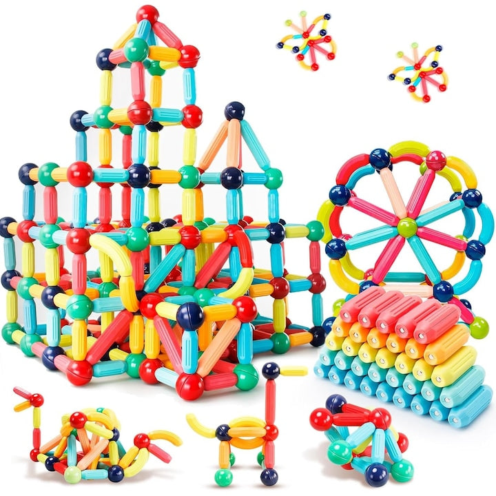 Set jucarii magnetice pentru constructie magnetic Sticks 3D  Wacorresi  Set de Constructii pentru copii magnetic Sticks cu 128 blocuri magnetice  4ani+  Numeroase Posibilitati de Construit  STEM  Educativ si Creativ  Magneti Puternici  multicolor